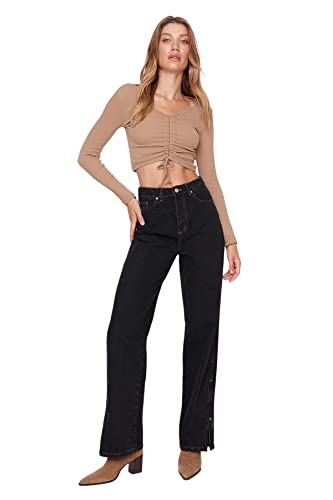 TRENDYOL Damen Trendyol Herren Hoher Bund Weites Bein der 90er Jeans, Schwarz, 34 EU von TRENDYOL