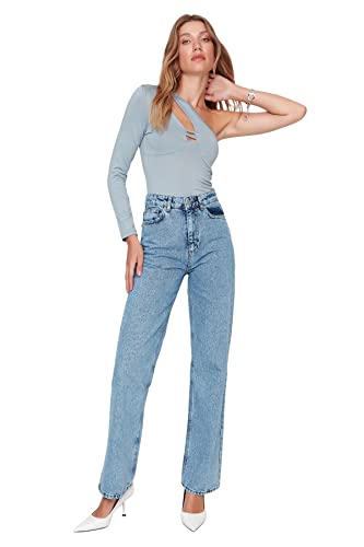 TRENDYOL Damen Trendyol Men's High Waisted Wide Leg Jeans, Blau, 38 EU von TRENDYOL