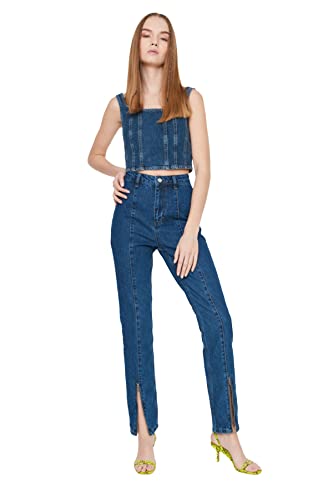 Trendyol Damen Blauwe root-ritssluiting met hoge taille-bootcut-jeans Jeans, Blau, 38 EU von TRENDYOL