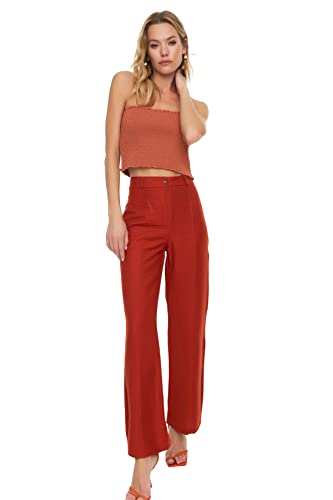 TRENDYOL Damen Ribbed Detailed Trousers Pants, Ziegelrot, 34 EU von TRENDYOL