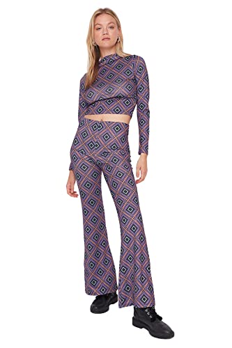 Trendyol Women's Herren Hoher Bund Flared Hose Pants, Purple, M von TRENDYOL