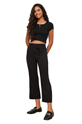 TRENDYOL Damen Hose mit Gürtel Pants, Schwarz, 40 EU von TRENDYOL