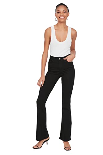 TRENDYOL Damen Schwarze Hohe Taille Flare Jeans, Schwarz, 34 EU von TRENDYOL