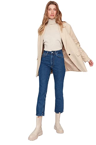 TRENDYOL Damen Trendyol Herren Hoher Bund Straight Jeans, Blau, 42 EU TRENDYOL Damen Trendyol Herren Hoher Bund Straight Jeans, Blau, 42 EU von TRENDYOL