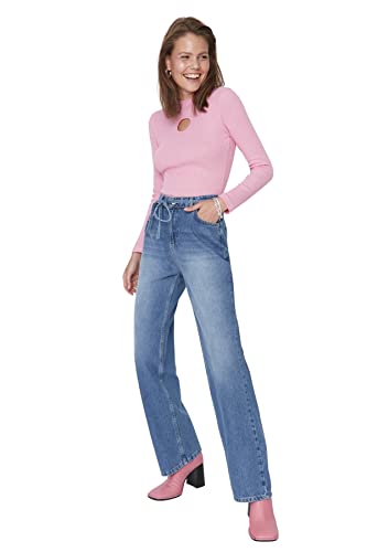 TRENDYOL Damen Trendyol Herren Hoher Bund Weites Bein der 90er Jeans, Blau, 36 EU von TRENDYOL