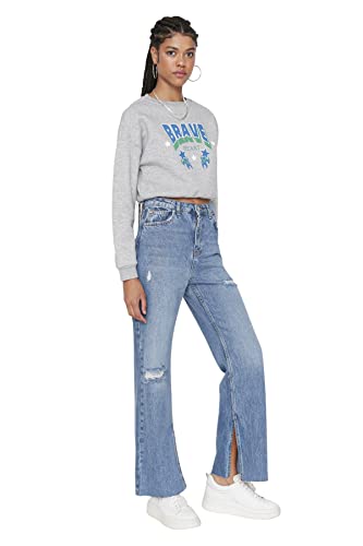 Trendyol, High Wish Bein 90er Jahre Jeans mit blauem Tipp, blau, 40 von TRENDYOL