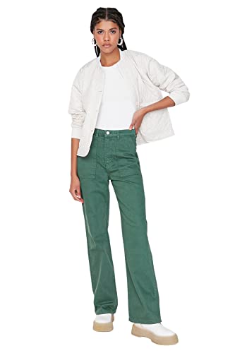 Trendyol, grüne mobile detaillierte 90er Jahre breite Beinjeans, grün, 36 von TRENDYOL