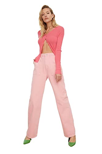 Trendyol Women's High Waist 90's Wide Leg Jeans, Pink, 36 von TRENDYOL