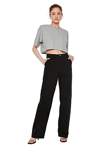 Trendyol Damen Mobile Detailed High Waist 90s Wide Leg Jeans, Schwarz, 36 EU von TRENDYOL