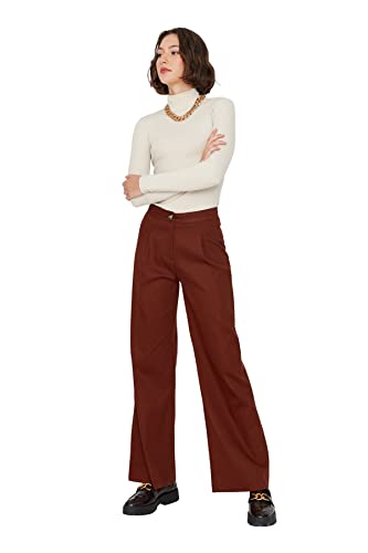 TRENDYOL Damen Trendyol Herren Hoher Bund Wide Leg Hose Pants, Braun, 38 EU von TRENDYOL