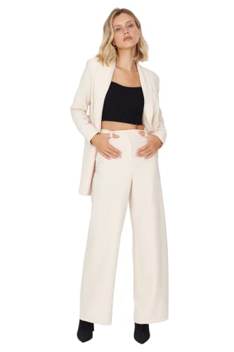 TRENDYOL Damen Trendyol Herren Hoher Bund Wide Leg Hose Pants, Cremefarben, 34 EU von TRENDYOL