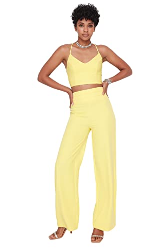 TRENDYOL Damen High Waist Wide Leg Pants Hose, Gelb, 42 EU von TRENDYOL