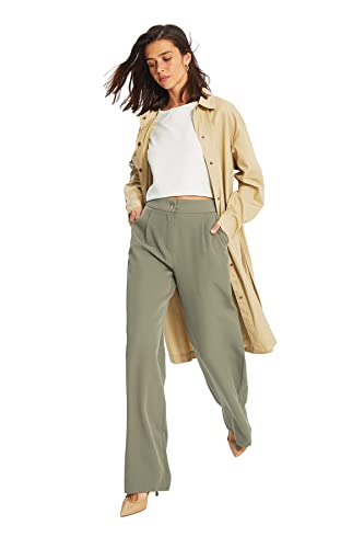 TRENDYOL Damen Trendyol Open Straight Trousers Pants, Helles Khaki, 40 EU TRENDYOL Damen Trendyol Open Straight Trousers Pants, Helles Khaki, 40 EU von TRENDYOL