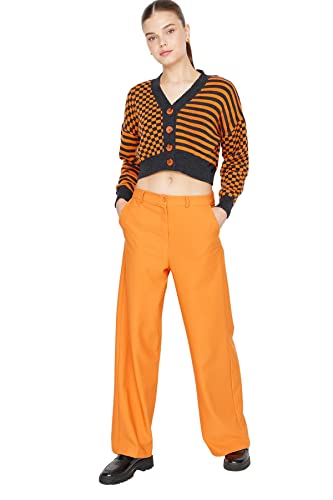 TRENDYOL Damen Trendyol Men's High Waisted Wide Leg Trousers Pants, Orange, 38 EU TRENDYOL Damen Trendyol Men's High Waisted Wide Leg Trousers Pants, Orange, 38 EU von TRENDYOL