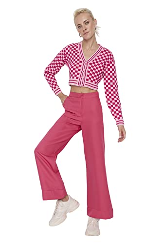 TRENDYOL Damen Trendyol Herren Mittlerer Bund Wide Leg Hose Pants, Rosa, 38 EU von TRENDYOL