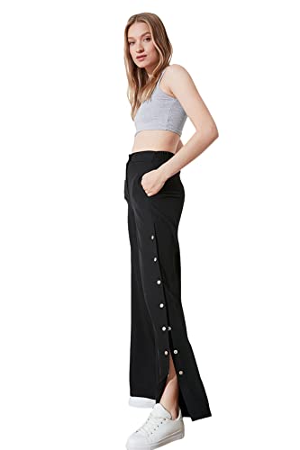 TRENDYOL Damen Schwarze Seiten Sind Breite Hosen mit Nieten Pants, Schwarz, 38 EU von TRENDYOL