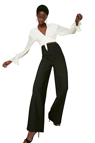 TRENDYOL Damen High Waist Wide Leg Pants, Schwarz, 38 EU von TRENDYOL