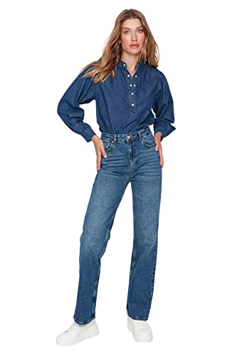 Trendyol Women's Herren Hoher Bund Wide Leg Jeans, Blue, 34 von TRENDYOL