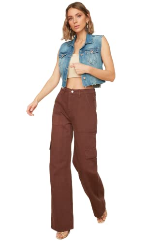 TRENDYOL Damen Trendyol Herren Hoher Bund Wide Leg Jeans, Braun, 38 EU von TRENDYOL