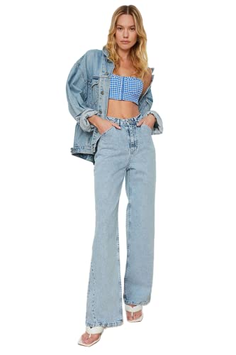 TRENDYOL Damen Trendyol Herren Hoher Bund Wide Leg Jeans, Hellblau, 36 EU von TRENDYOL