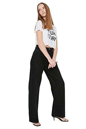 TRENDYOL Damen Trendyol High Wade Wide Bein Jeans, Schwarz, 34 EU von TRENDYOL