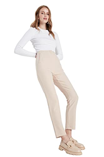 TRENDYOL Damen High Waist Cigarette Pants Pants Pants Täglich, Beige, 42 von TRENDYOL
