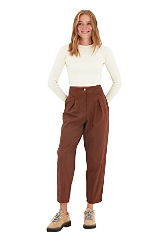 TRENDYOL Damen Brune stribede bukser Pants, Braun, 36 EU von TRENDYOL