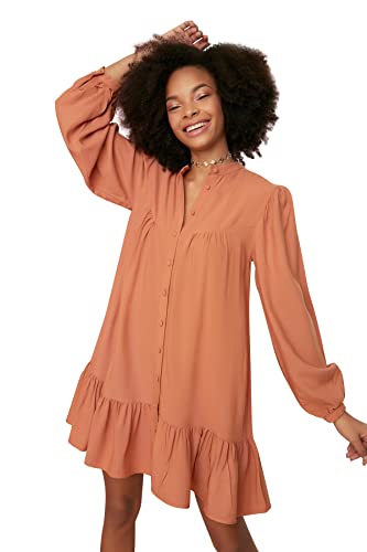 Trendyol Damen Wide Cut Shirt Dress, Camel, 34 EU von TRENDYOL