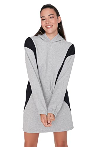 Trendyol Damen Woman Mini Standard Standing Collar Knit Dress Kleid, Grau, S von TRENDYOL