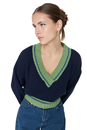 TRENDYOL Damen Navy Blue Crop Knitwear Sweatshirt Sweater, Marineblau, L EU von TRENDYOL