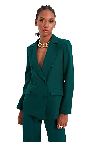 TRENDYOL Damen Trendyol Button Detaillierte Jacke Blazer Jacket Outdoor Blue Button Detailed Blazer Jacket, Grün, 32 von TRENDYOL