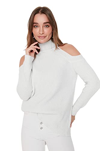 TRENDYOL Damen Rollkragenpullover, Einfarbig Sweatshirt, Natur, L von TRENDYOL