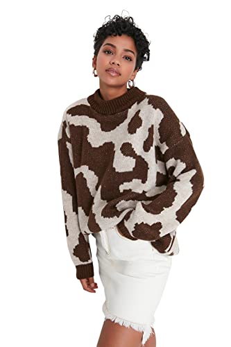 Trendyol Damen Rundhalsausschnitt, Batikdruck, regulärer Pullover Sweatshirt, Natur, L von TRENDYOL