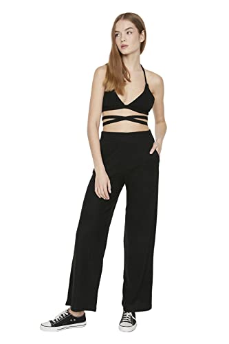 Trendyol Women's Loungewear Normal Waist Regular Pants, Black, M von TRENDYOL