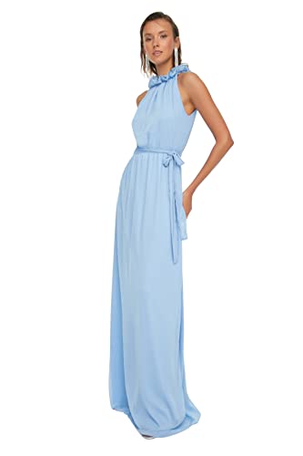 TRENDYOL Damen Maxi-a-linie, Reguläres Abendkleid und Ballkleid Kleid, Blau, 38 EU von TRENDYOL