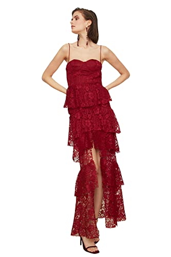 Trendyol Damen Lace Detailed Evening and Graduation Formal Night Out Dress, Burgundy, 40 EU von TRENDYOL