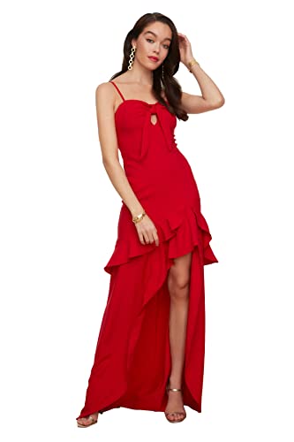 Trendyol Damen Detailed Evening Collar and Graduation Formal Night Out Dress, Rot, 34 EU von TRENDYOL