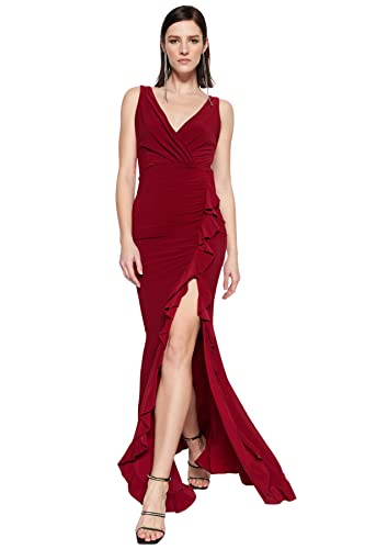 TRENDYOL Damen Flywheel Detailed Evening Formal Night Out Dress, Bordeaux, 34 EU von TRENDYOL