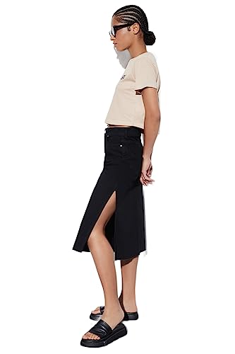 Trendyol Women's Damen Midi A-Linie Denim Rock Skirt, Schwarz, 38 von TRENDYOL