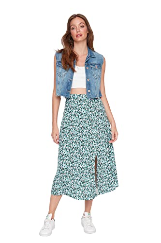 TRENDYOL Damen Trendyol Tile Flower Pattern Tip Detailed Skirt, Grün, 36 EU von TRENDYOL