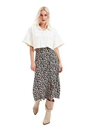 TRENDYOL Damen Fliesenblumenmuster Tipp Detaillierter Rock Skirt, Schwarz, 36 EU von TRENDYOL