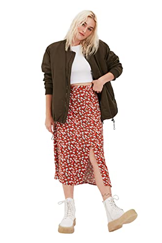 TRENDYOL Damen Trendyol Fliesenblumenmuster Tipp Detaillierter Rock Skirt, Ziegelrot, 36 EU von TRENDYOL