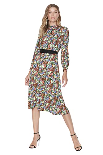 TRENDYOL Damen Trendyol Woman Midi A-line Standing Collar Woven Dress Kleid, Multi-color, 42 EU von TRENDYOL