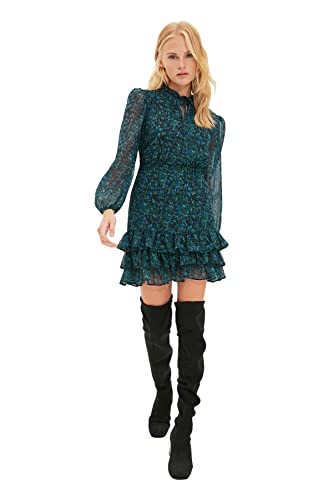 TRENDYOL Damen Grün-gemustertes Volumenkleid Business Casual Dress Skater, Grün, 42 TRENDYOL Damen Grün-gemustertes Volumenkleid Business Casual Dress Skater, Grün, 42 von TRENDYOL