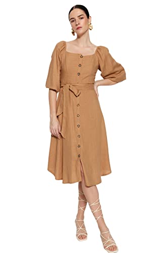 Trendyol Damen Midi, A-Linie, Normale Passform, gewebtes Kleid, Camelfarben, 40 von TRENDYOL