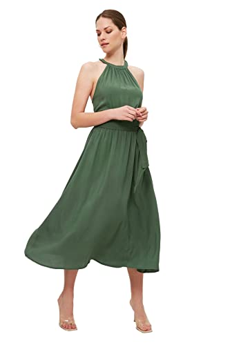 Trendyol Damen Khaki-belted Cocktail Dress, Khaki, 34 EU von TRENDYOL