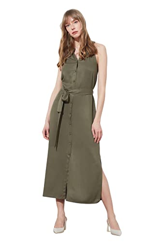 Trendyol Damen Women line Woven Dress Midi A-Linie Regular Fit Webkleid, Khaki, 34 von TRENDYOL