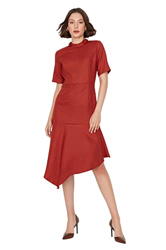 TRENDYOL Damen Trendyol Dames mini skaterjurk met V-hals Kleid, Rot, 40 EU von TRENDYOL