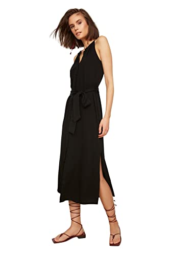 Trendyol Damen Midi, A-Linie, Normale Passform, gewebtes Kleid, Schwarz, 38 von TRENDYOL