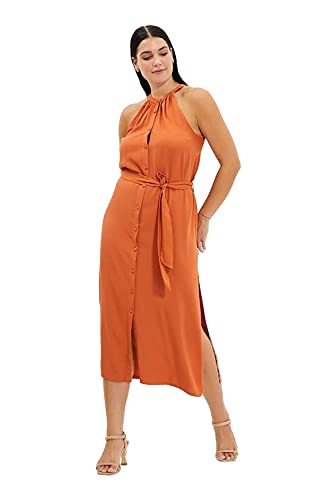 Trendyol Damen Women line Woven Dress Midi A-Linie Regular Fit Webkleid, Cinnamon, 60 von TRENDYOL